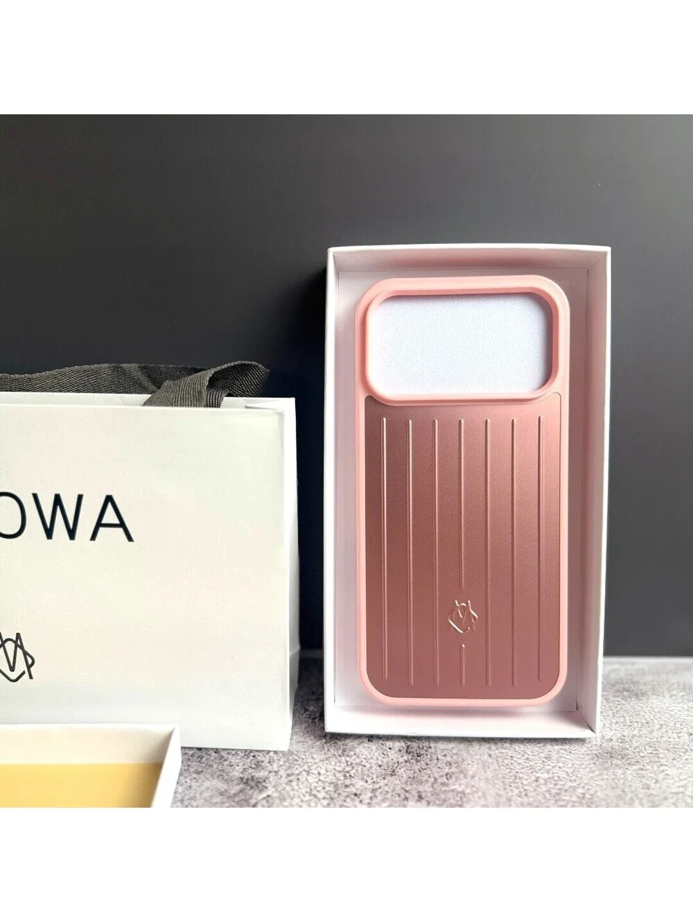 🦩 RIMOWA iPhone 17 Pro Max Case in Pink Aluminum Metal Grooved Luggage Style
